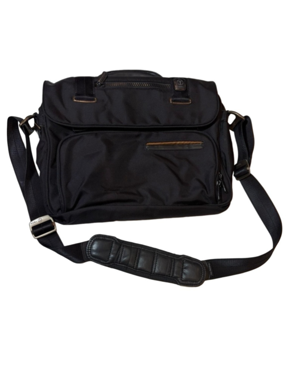T Tech by Tumi Black Ballistic Nylon Messenger Laptop Briefcase Travel Bag